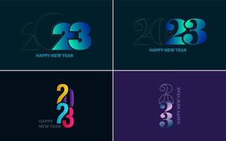 gran conjunto 2023 feliz año nuevo diseño de texto de logotipo negro. Plantilla de diseño de 20 23 números. colección de símbolos de 2023 feliz año nuevo vector