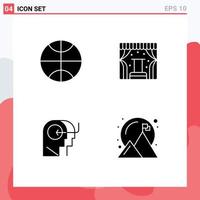 Group of 4 Modern Solid Glyphs Set for basketball mind show people achievement Editable Vector Design Elements