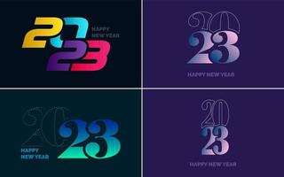 conjunto de diseño de logotipo 2023 feliz año nuevo. Plantilla de diseño de número 2023. decoración navideña 2023 símbolos de feliz año nuevo. diseño moderno de navidad para banner. red social. portada y calendario vector