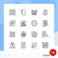 Outline Pack of 16 Universal Symbols of cog setting public bus production industry Editable Vector Design Elements