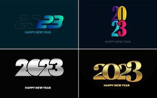 conjunto de diseño de logotipo 2023 feliz año nuevo. Plantilla de diseño de número 2023. decoración navideña 2023 símbolos de feliz año nuevo. diseño moderno de navidad para banner. red social. portada y calendario vector