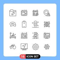 Universal Icon Symbols Group of 16 Modern Outlines of chatting communication browser chat building Editable Vector Design Elements