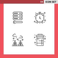 Set of 4 Modern UI Icons Symbols Signs for server growth web timekeeper life Editable Vector Design Elements