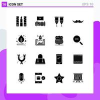 Modern Set of 16 Solid Glyphs and symbols such as men movember blood hipster transfusion Editable Vector Design Elements