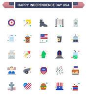 Happy Independence Day USA Pack of 25 Creative Flats of drink bottle boot entrance saloon Editable USA Day Vector Design Elements