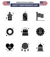 conjunto de 9 iconos del día de estados unidos símbolos americanos signos del día de la independencia para paquetes bolsa nutrición americana donut editable elementos de diseño de vectores del día de estados unidos