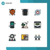Mobile Interface Filledline Flat Color Set of 9 Pictograms of beach mobile advertise gallery app Editable Vector Design Elements