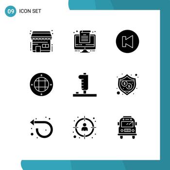 conjunto moderno de 9 glifos y símbolos sólidos, como elementos de diseño vectorial editables ligeros del controlador multimedia del dispositivo joystick vector