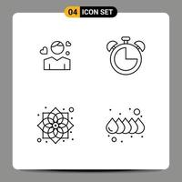 Set of 4 Modern UI Icons Symbols Signs for man china person clock flower Editable Vector Design Elements