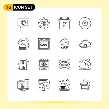 Mobile Interface Outline Set of 16 Pictograms of gdpr disc programming ray energy Editable Vector Design Elements