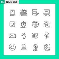 Pack of 16 Line Style Icon Set Outline Symbols for print Creative Signs Isolated on White Background 16 Icon Set vector