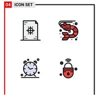 Universal Icon Symbols Group of 4 Modern Filledline Flat Colors of coding alarm paper food time Editable Vector Design Elements