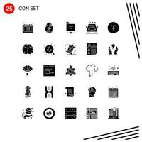 25 Universal Solid Glyphs Set for Web and Mobile Applications brain finance folder coin gravel Editable Vector Design Elements