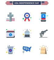 Big Pack of 9 USA Happy Independence Day USA Vector Flats and Editable Symbols of indianapolis day star date american Editable USA Day Vector Design Elements