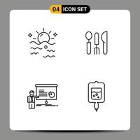 Pictogram Set of 4 Simple Filledline Flat Colors of sea graph sun hotel presentation Editable Vector Design Elements