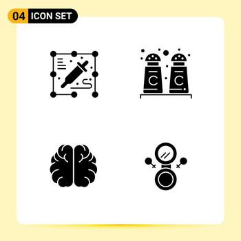Pictogram Set of 4 Simple Solid Glyphs of pick color knowledge cinnamon brain eight Editable Vector Design Elements