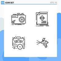 Modern 4 Line style icons Outline Symbols for general use Creative Line Icon Sign Isolated on White Background 4 Icons Pack Creative Black Icon vector background