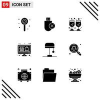 9 Universal Solid Glyphs Set for Web and Mobile Applications desk monitor stick display thanks day Editable Vector Design Elements