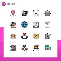 Mobile Interface Flat Color Filled Line Set of 16 Pictograms of kitchen drink camera cooking marriage Editable Creative Vector Design Elements