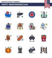 conjunto de 16 iconos del día de los ee.uu. símbolos americanos signos del día de la independencia para el arma alcohólica de los ee. vector