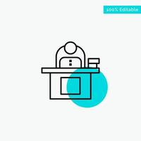 Desk Business Computer Laptop Person Personal User turquoise highlight circle point Vector icon