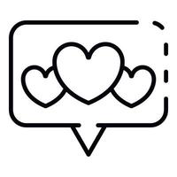 Bubble with hearts icon, outline style vector