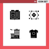 User Interface Pack of 4 Basic Solid Glyphs of book building reading record corporation Editable Vector Design Elements
