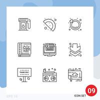 conjunto de 9 iconos de interfaz de usuario modernos signos de símbolos para flecha navegador anillo marketing acuarela elementos de diseño vectorial editables vector