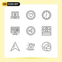9 User Interface Outline Pack of modern Signs and Symbols of finance social media clock share process Editable Vector Design Elements