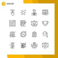 Group of 16 Outlines Signs and Symbols for hero design boss web mr Editable Vector Design Elements