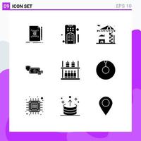 Universal Icon Symbols Group of 9 Modern Solid Glyphs of gold coins phone business building Editable Vector Design Elements