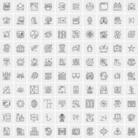 100 Universal Black Line Icons on White Background vector