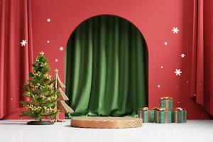 Merry Christmas event product display podium with decoration background 3d rendering photo