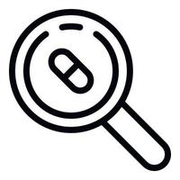 Capsule under magnifier icon, outline style vector