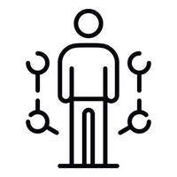 Man and molecules icon, outline style vector