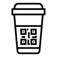 QR code on a plastic cup icon, outline style vector