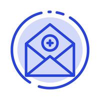 agregar addmail comunicación correo electrónico correo azul línea punteada icono de línea vector