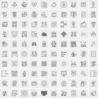 100 Universal Black Line Icons on White Background vector