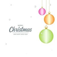 Flat merry christmas Glossy  decorative Ball elements hanging background vector