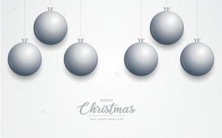 Elegant shiny white Christmas background with Silver baubles and place for text vector