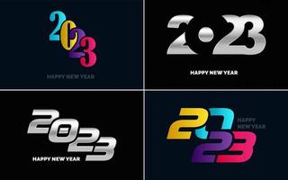 gran conjunto 2023 feliz año nuevo diseño de texto de logotipo negro. Plantilla de diseño de 20 23 números. colección de símbolos de 2023 feliz año nuevo vector