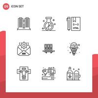 Universal Icon Symbols Group of 9 Modern Outlines of files setting research mail development Editable Vector Design Elements