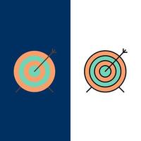 Target Dart Goal Focus  Icons Flat and Line Filled Icon Set Vector Blue Background