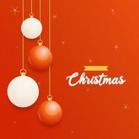 Merry Christmas Red Background with white and Red Hanging balls. Horizontal Christmas posters. greeting cards vector