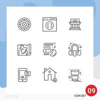 conjunto moderno de 9 contornos y símbolos, como mapa, propiedad, banco, casa, finca, elementos de diseño vectorial editables vector