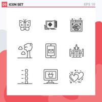 Group of 9 Modern Outlines Set for mobile cloud target arbor wide Editable Vector Design Elements