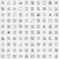 100 Universal Black Line Icons on White Background vector