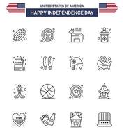 16 señales de línea para el día de la independencia de EE. UU. Signo de bolso Etapa de burro EE. UU. Elementos de diseño de vector editables del día de EE. UU.