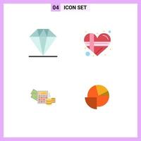 Modern Set of 4 Flat Icons and symbols such as diamond calculator present love analytics Editable Vector Design Elements