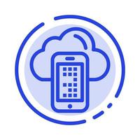 Cloud Computing Mobile Cell Blue Dotted Line Line Icon vector